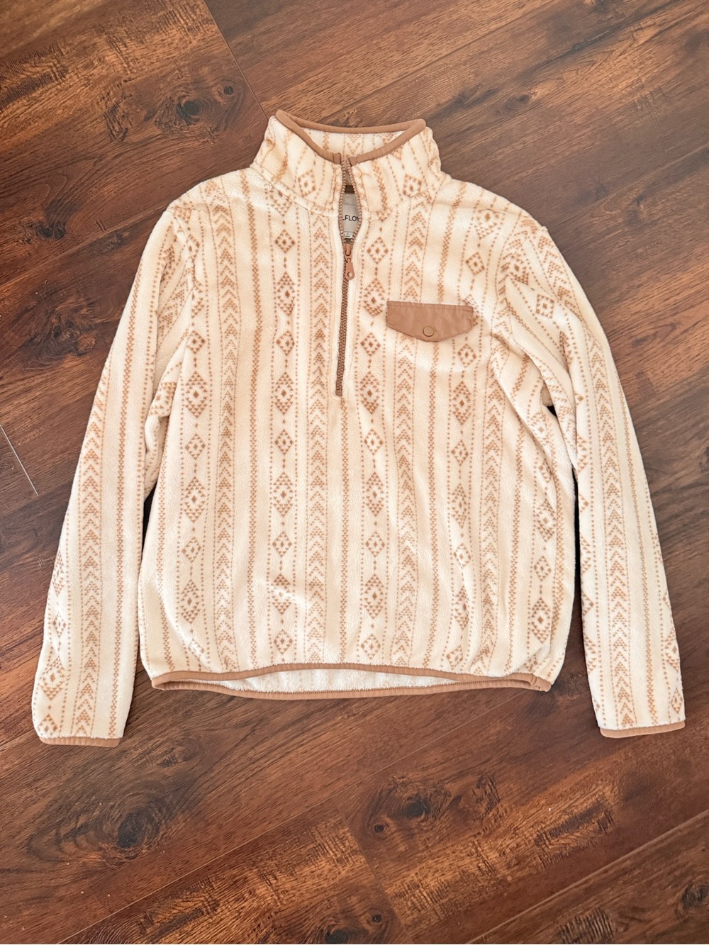 Cozy Half-Zip Patterned Fleece Pullover - Cream/Tan